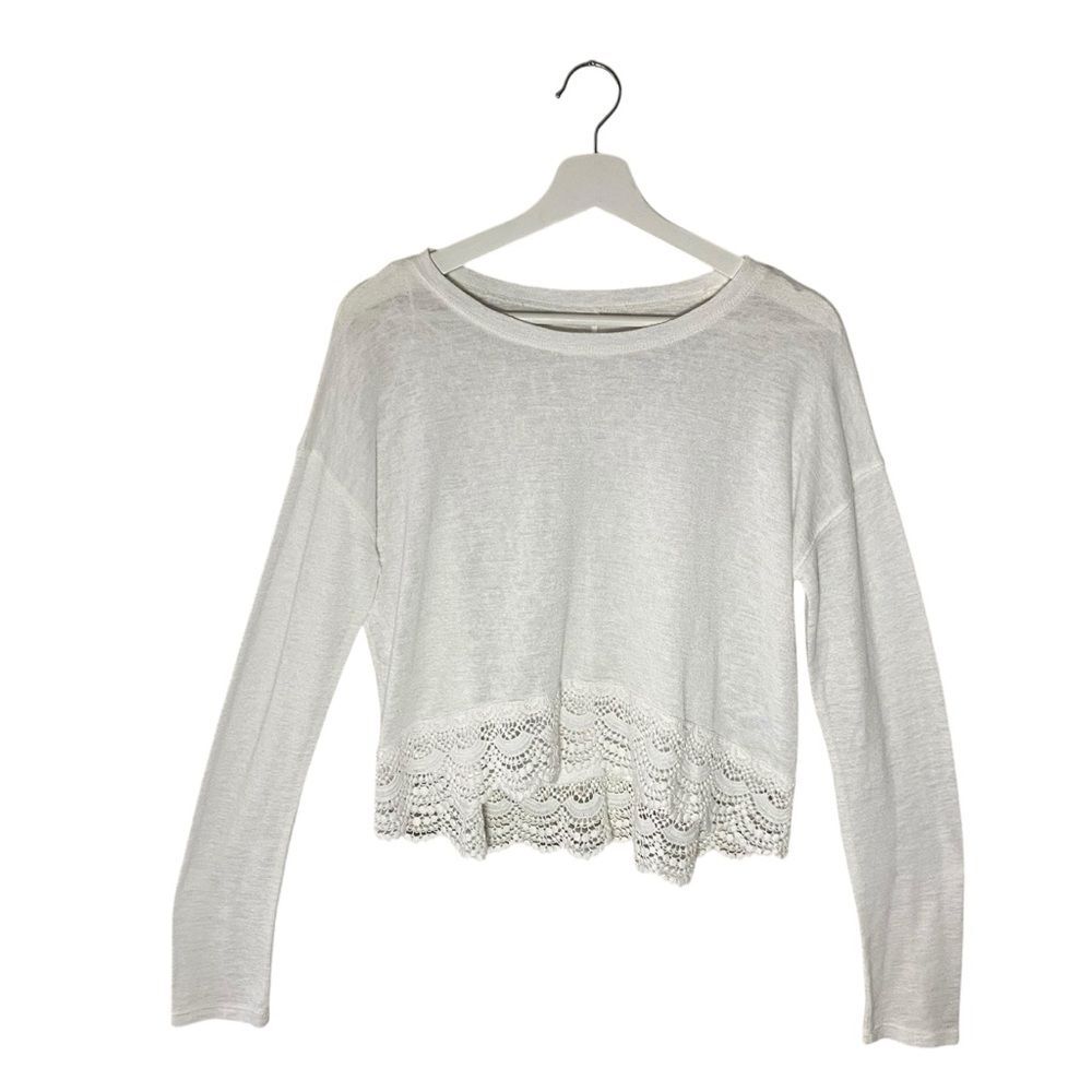 Bethany Mota Blouse Women's Size M White Long Sleeve Lace Hem